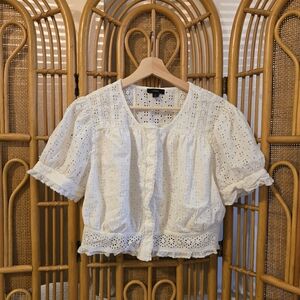 Jcrew Cotton Lace Eyelet Puff Sleeve Blouse